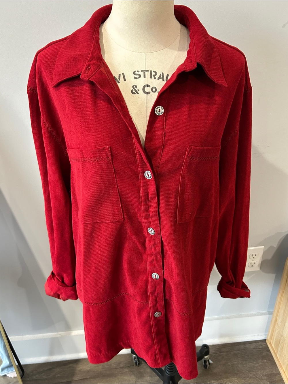 Vintage Alfred Dunner Red Button-Front Utility Shirt Jacket